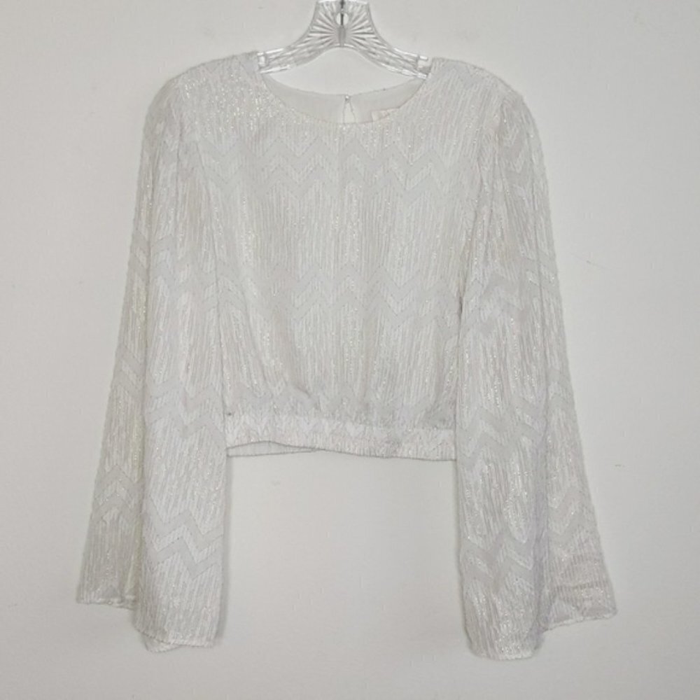 WAYF Bell Sleeve Crop Top Blouse Shirt